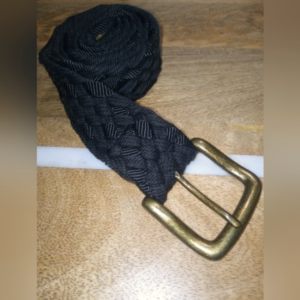 Woven Black Statement Belt with Brass Buckle